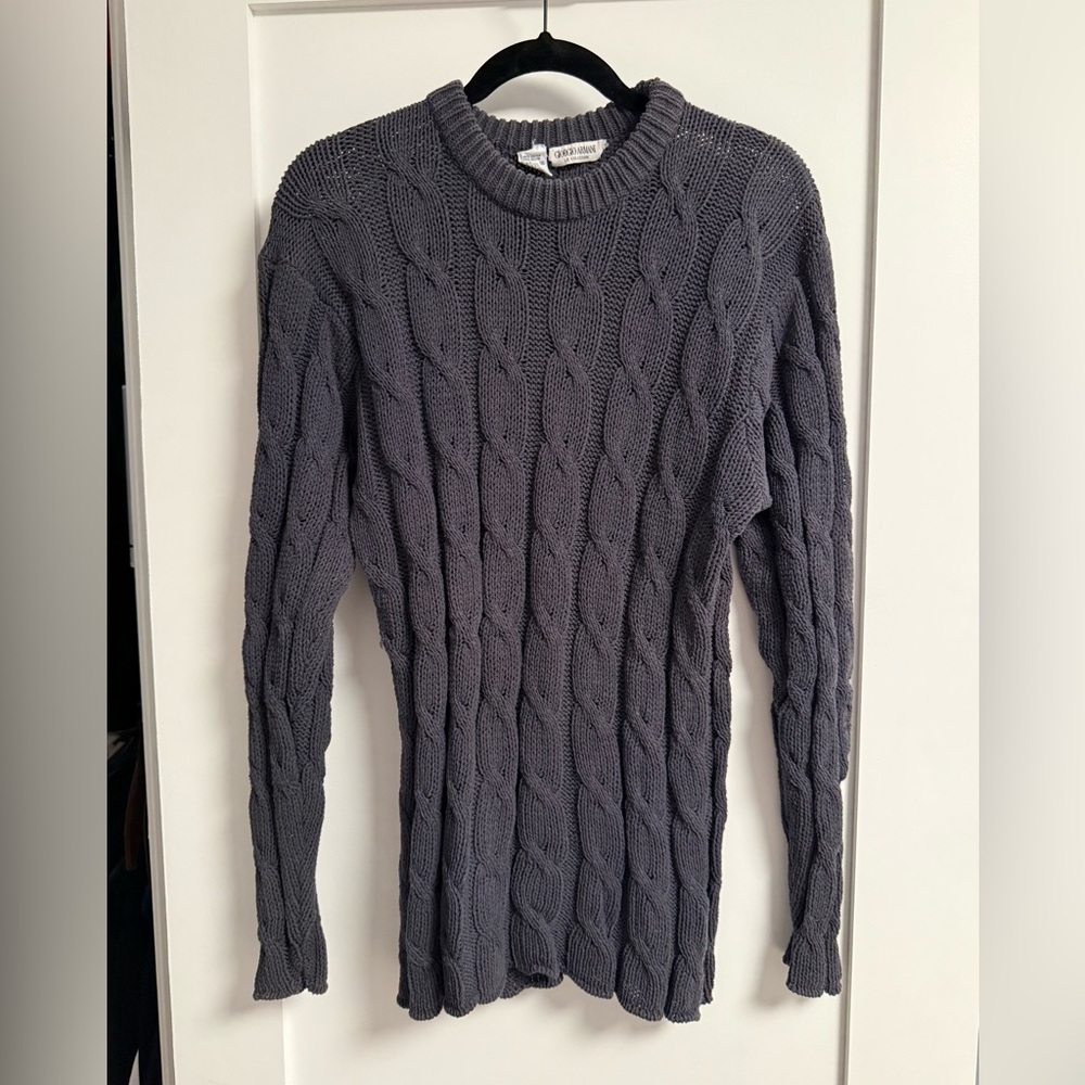 Vintage Giorgio Armani Dark Charcoal Cable-Knit Crewneck Sweater